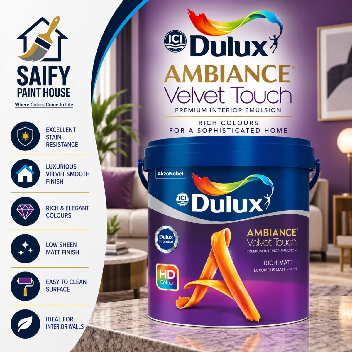 ICI Dulux Ambiance VT Rich Matt premium matt wall finish — available at Saify Paint House Karachi