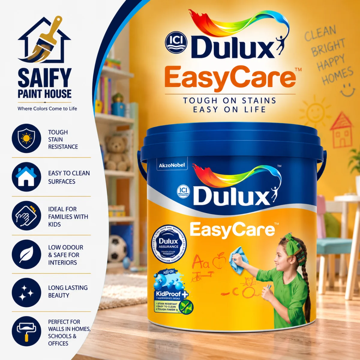 ICI Dulux Easycare washable interior wall paint — available at Saify Paint House Karachi