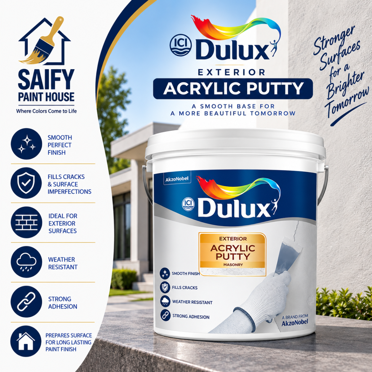 ICI Dulux Exterior Acrylic Putty exterior wall filler — available at Saify Paint House Karachi