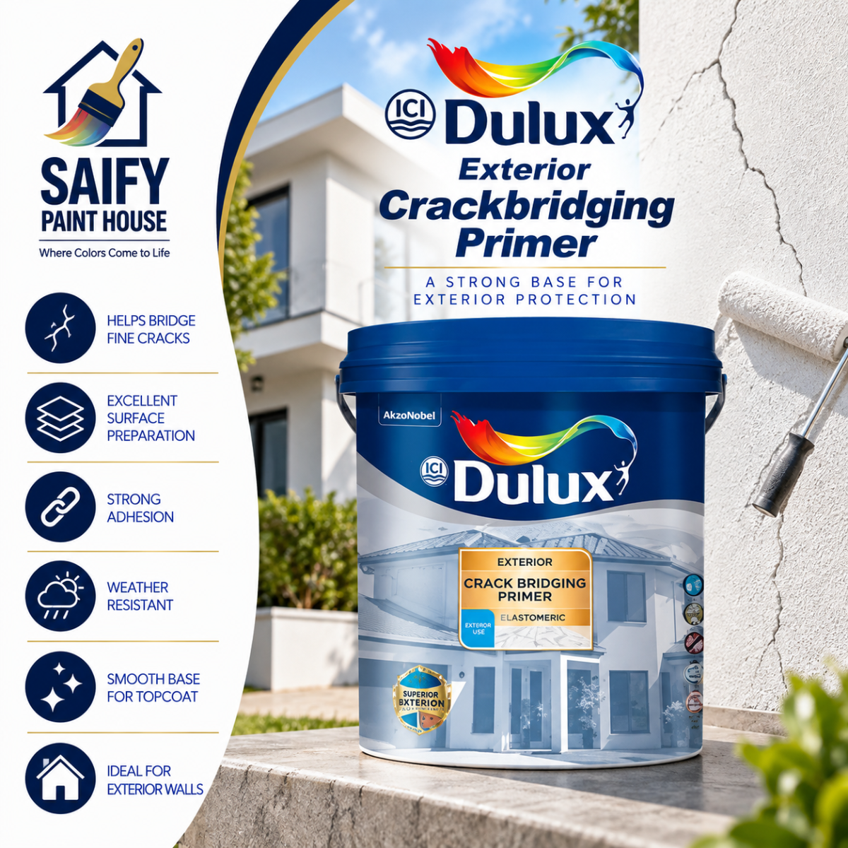 ICI Dulux Exterior Crackbridging Primer flexible primer — available at Saify Paint House Karachi