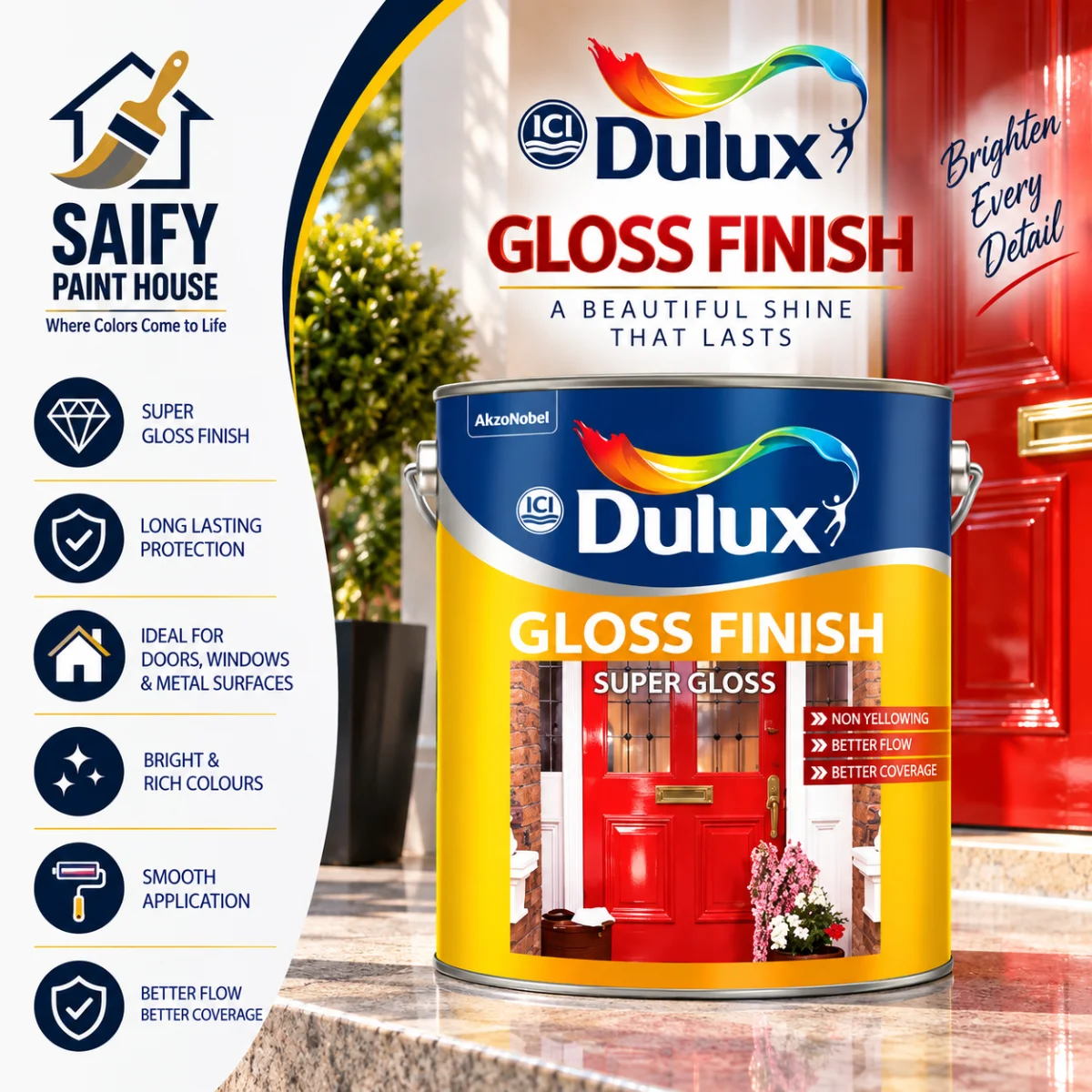 ICI Dulux Gloss Finish high-gloss enamel for wood and metal — available at Saify Paint House Karachi