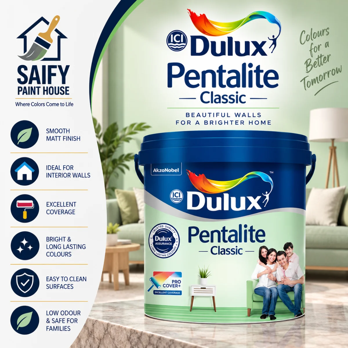 ICI Dulux Pentalite Classic interior wall paint — available at Saify Paint House Karachi