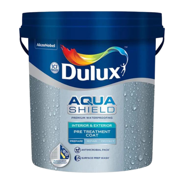 Dulux Aquashield Pre Treatment Coat container with a water-resistant finish for surfaces.