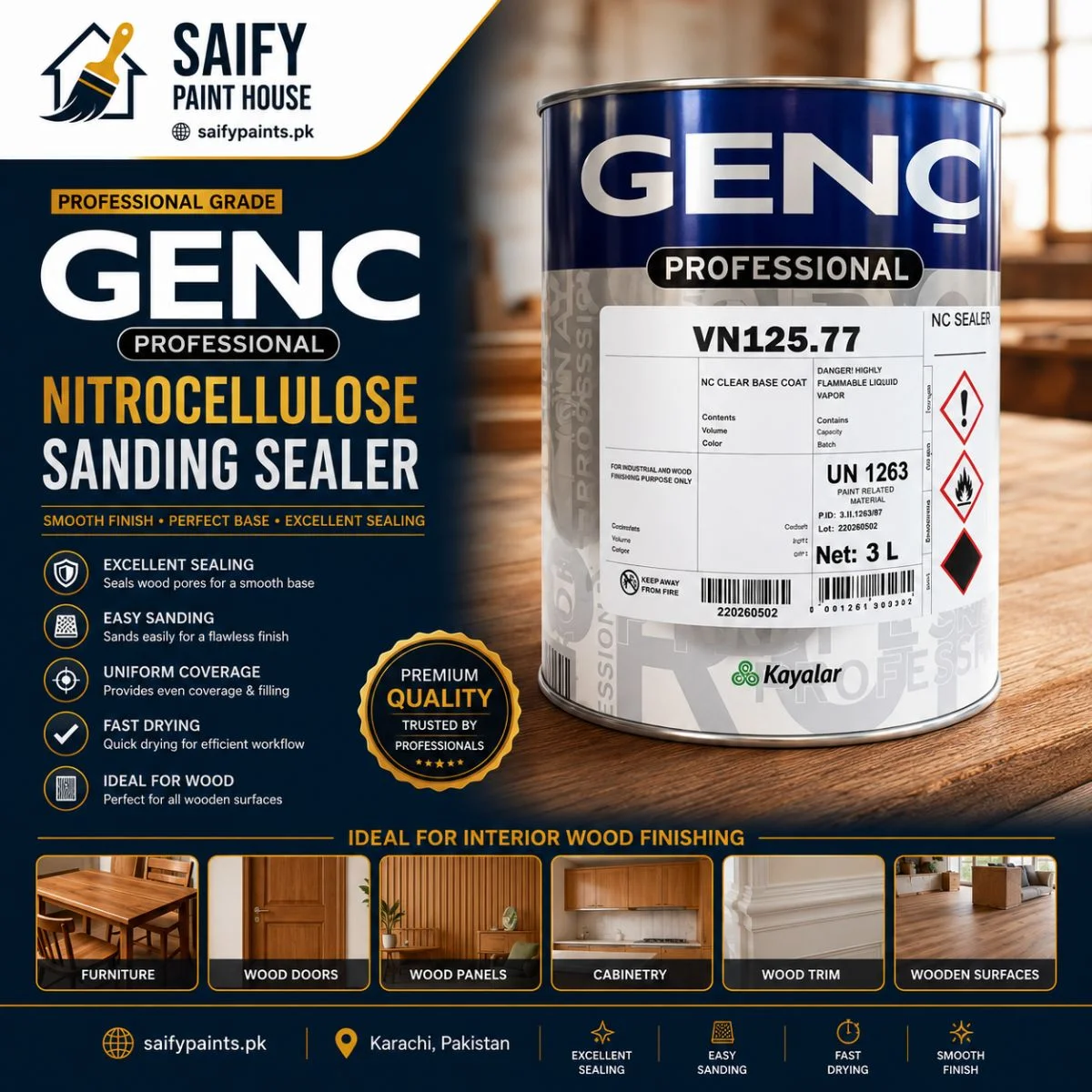 Genc NC Sanding Sealer Special — available at Saify Paint House Karachi