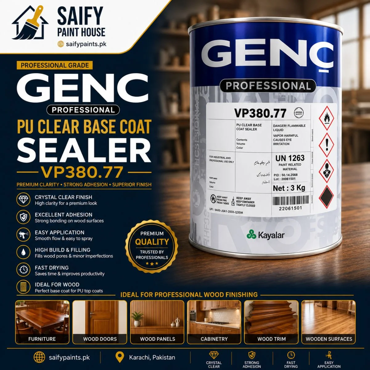 Genc PU Clear Base Coat VP380.77 — available at Saify Paint House Karachi