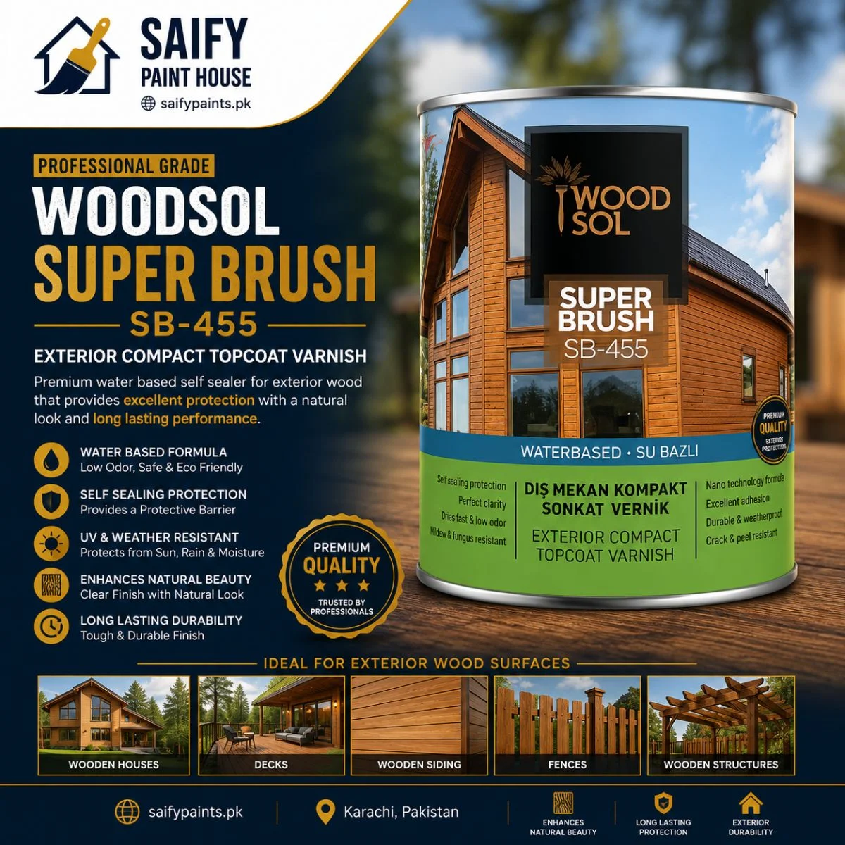 Genc Woodsol Superbrush — available at Saify Paint House Karachi