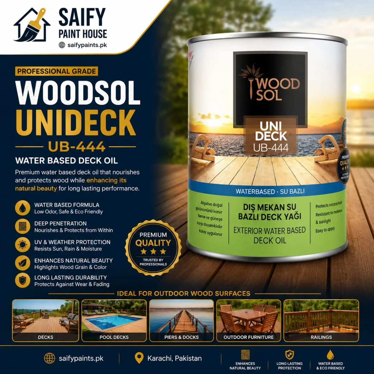 Genc Woodsol Unideck — available at Saify Paint House Karachi