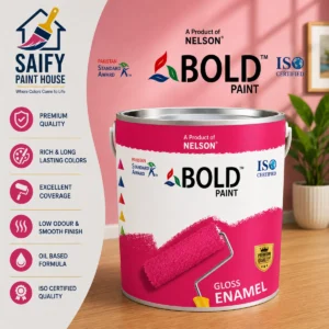 Nelson Bold Gloss Enamel high-gloss paint for wood and metal — available at Saify Paint House Karachi