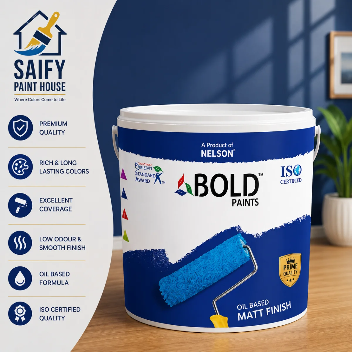 Nelson Bold Oil Based Matt Finish durable matt paint — available at Saify Paint House Karachi
