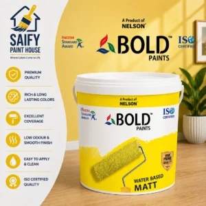 Nelson Bold Water Based Matt stain-resistant interior paint — available at Saify Paint House Karachi