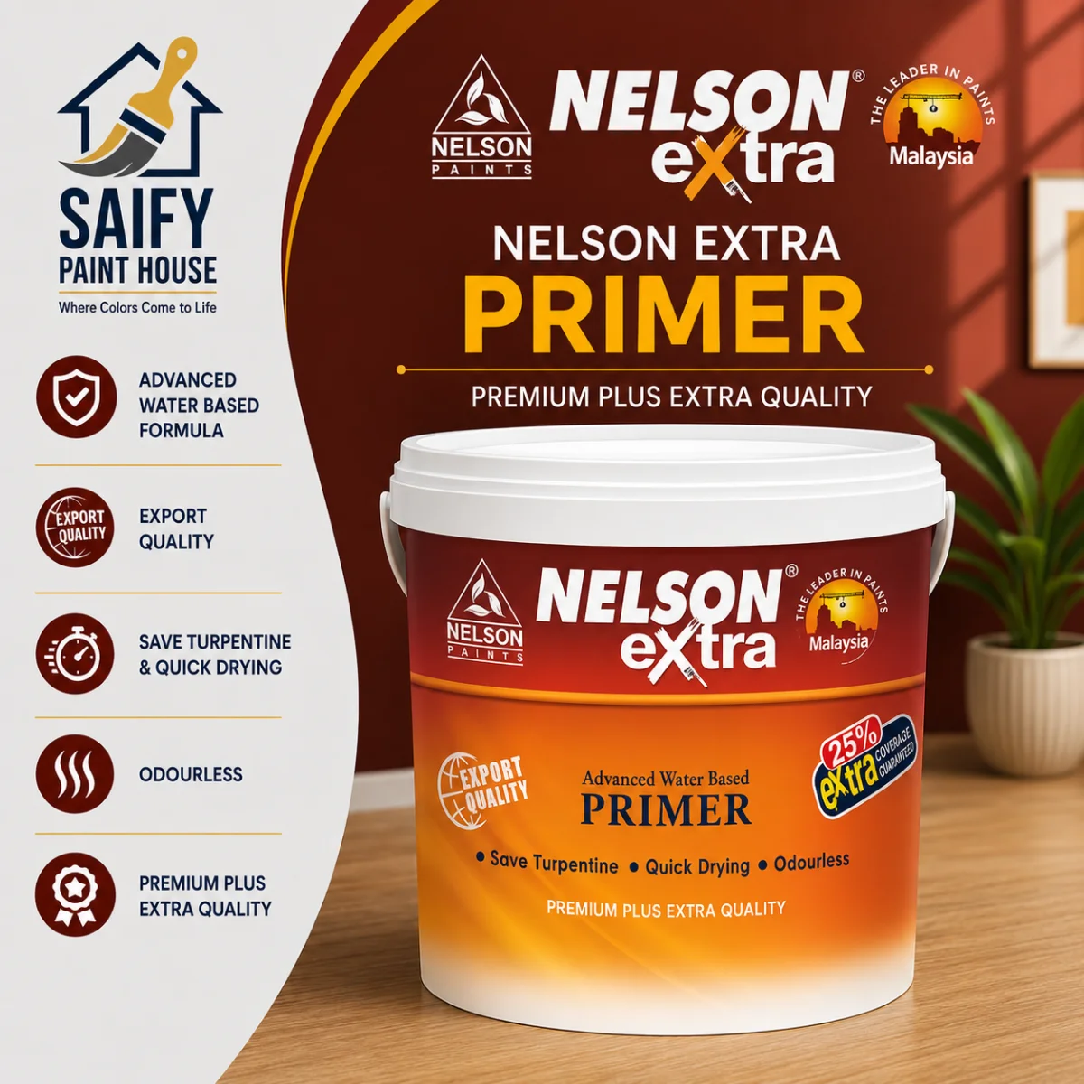 Nelson Extra Advanced Water Based Primer interior primer — available at Saify Paint House Karachi
