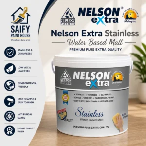 Nelson Extra Stainless Water Based Matt stain-resistant paint — available at Saify Paint House Karachi