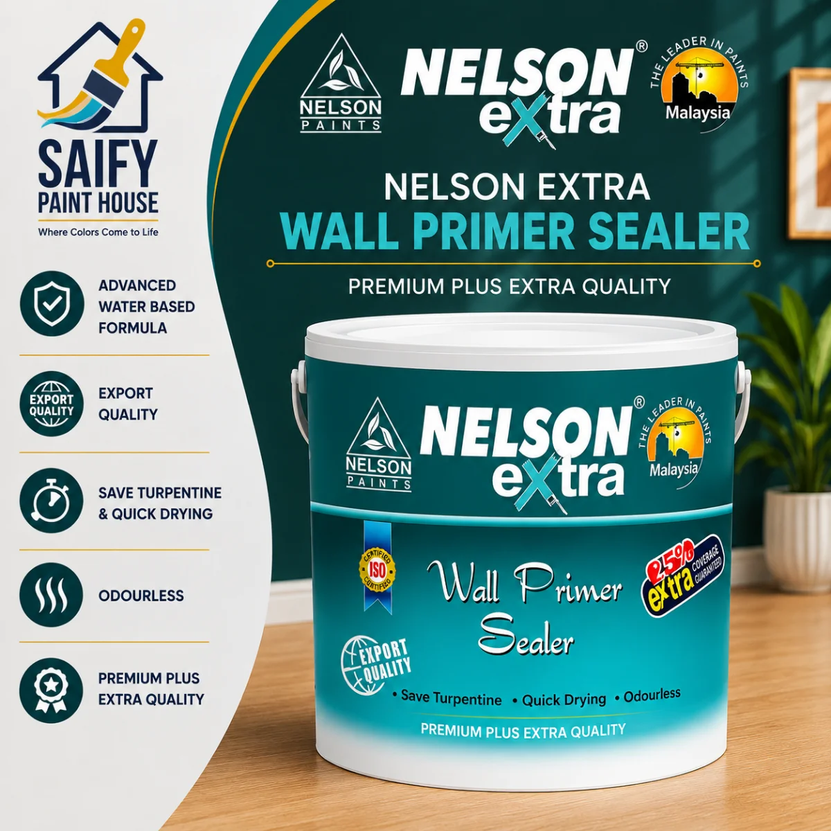 Nelson Extra Wall Primer Sealer alkyd primer — available at Saify Paint House Karachi