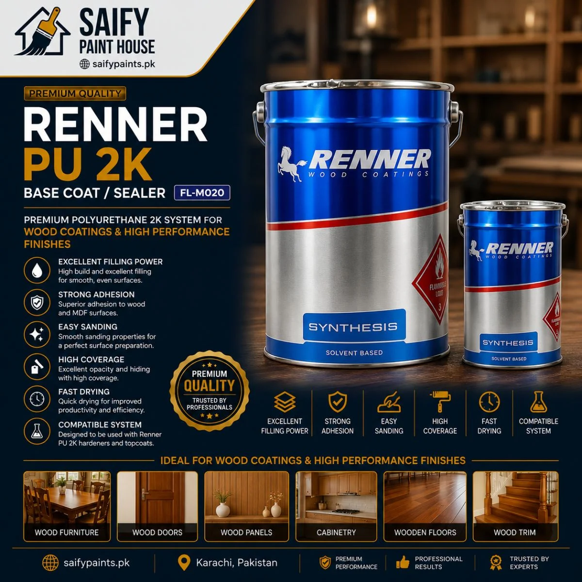 Renner PU 2K Base Coat FL-M020 — available at Saify Paint House Karachi