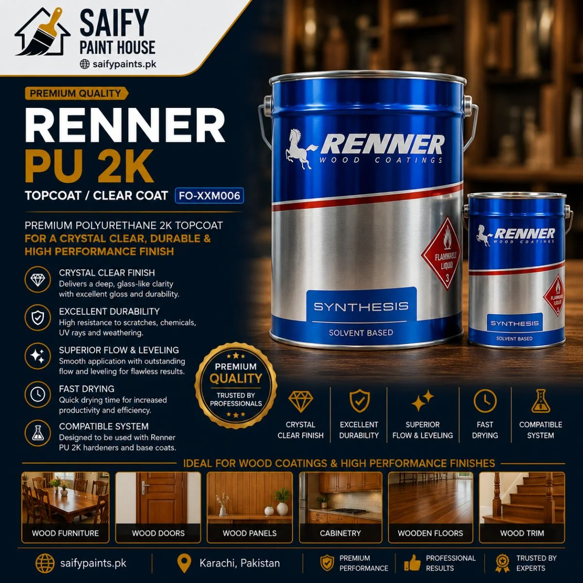 Renner PU 2K Clear Topcoat FO-XXM006 — available at Saify Paint House Karachi
