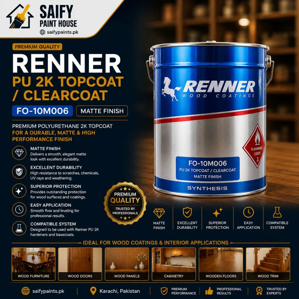 Renner PU 2K Topcoat FO-10M006 Matte Finish — available at Saify Paint House Karachi