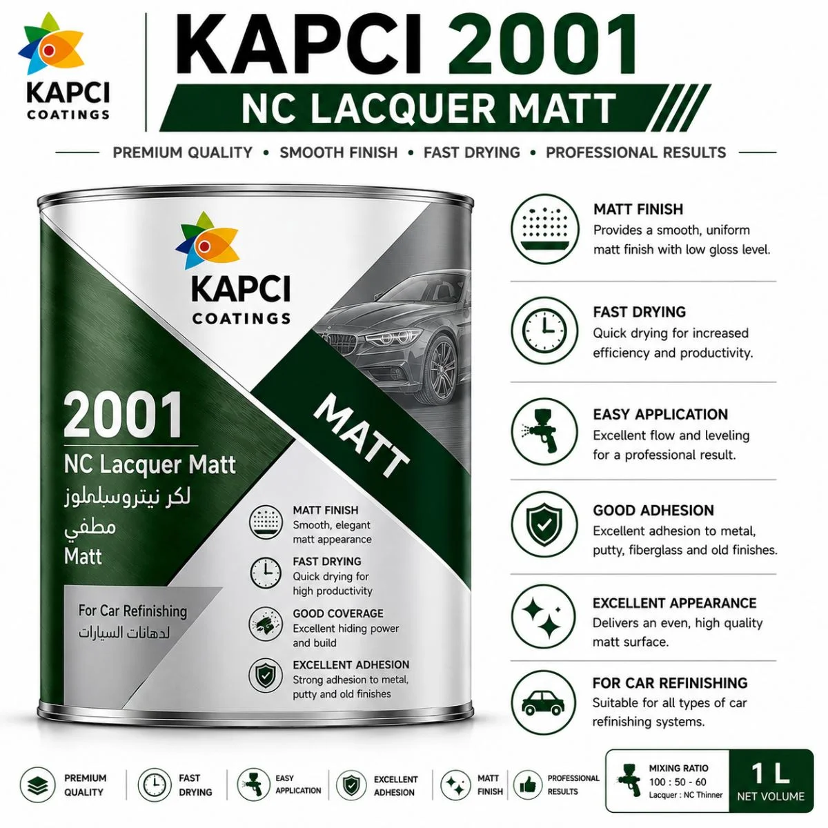 Kapci 2001 NC Lacquer Matt — available at Saify Paint House Karachi