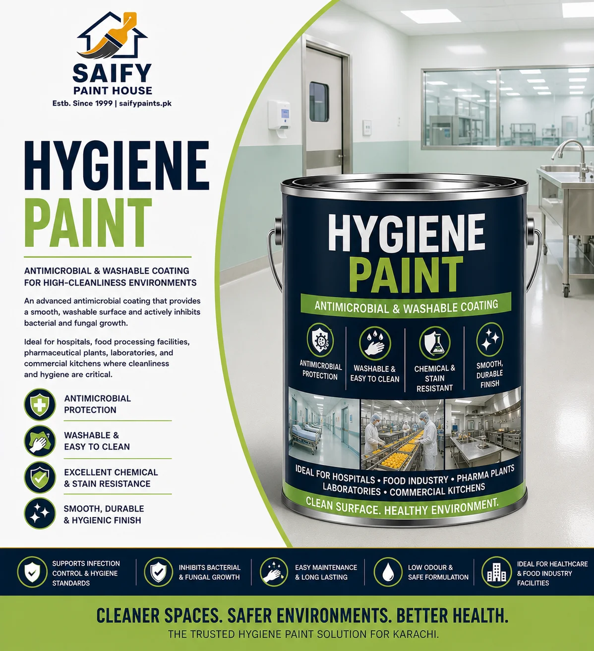 Hygiene Paint antimicrobial washable coating for hospitals — Saify Paint House Karachi