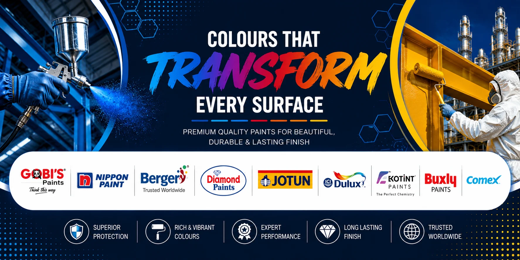Industrial paints and protective coatings — Gobi's, Nippon, Berger, Jotun, Dulux, Diamond, Ekotint — Saify Paint House Karachi