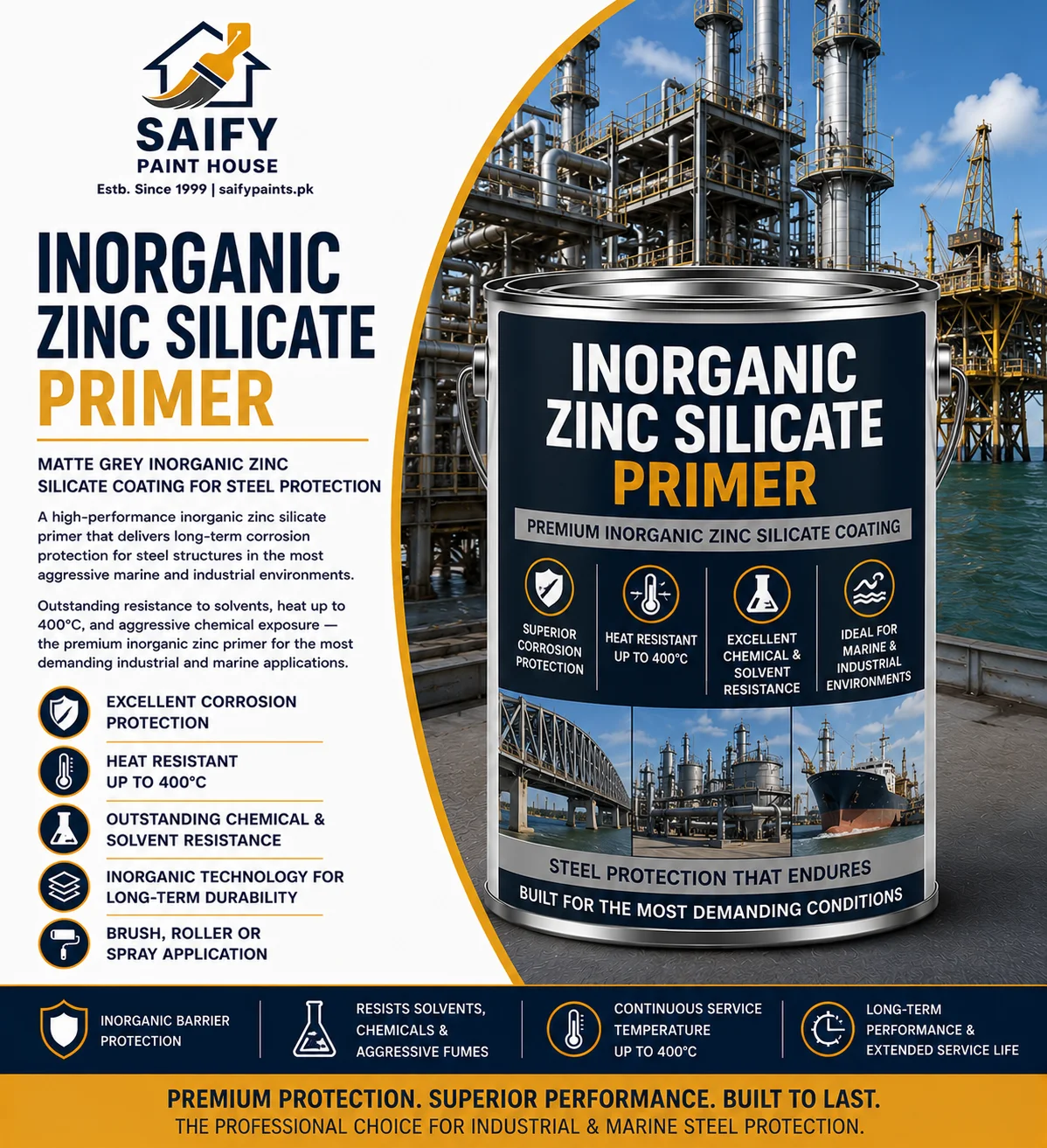Inorganic Zinc Silicate Primer for industrial steel — Saify Paint House Karachi