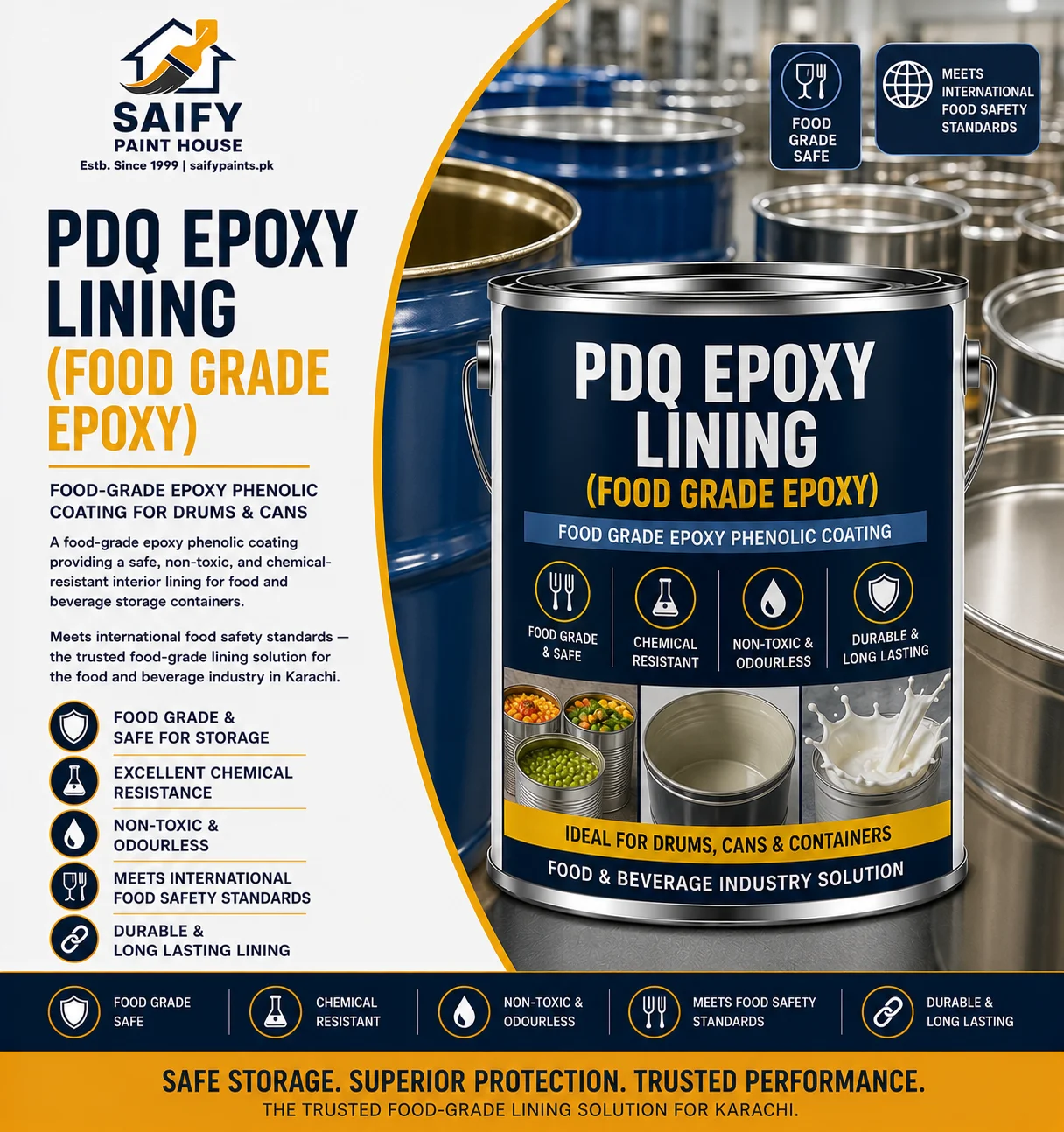 PDQ Food Grade Epoxy Lining for drums and cans — Saify Paint House Karachi