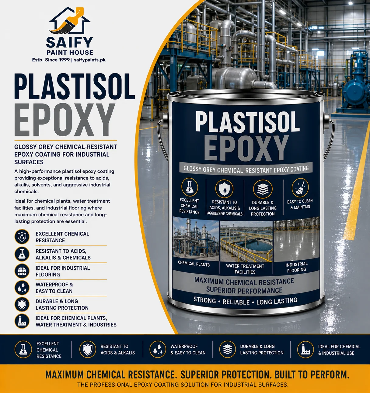 Plastisol Epoxy chemical-resistant industrial coating — Saify Paint House Karachi
