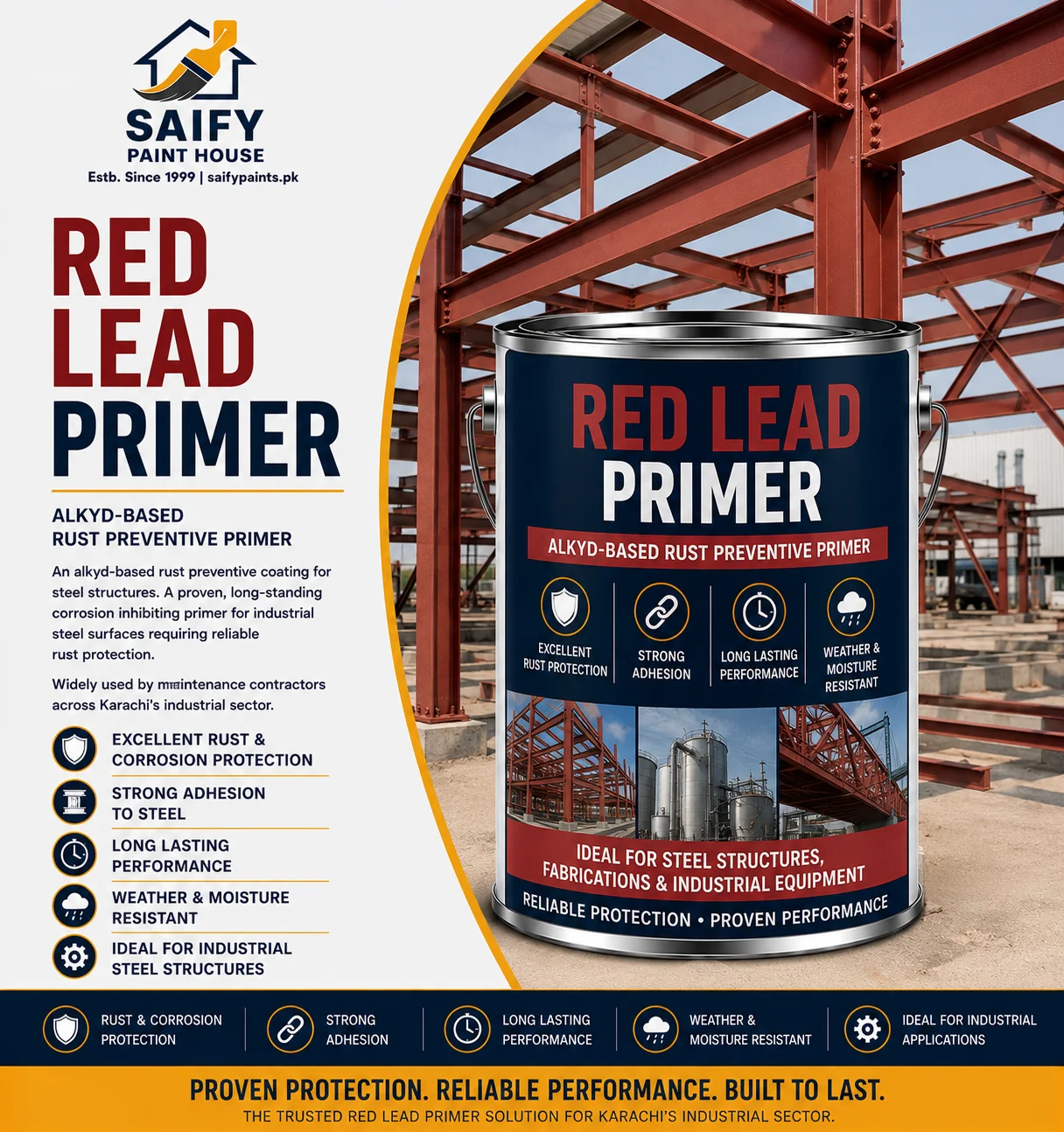 Red Lead Primer rust preventive coating for steel — Saify Paint House Karachi