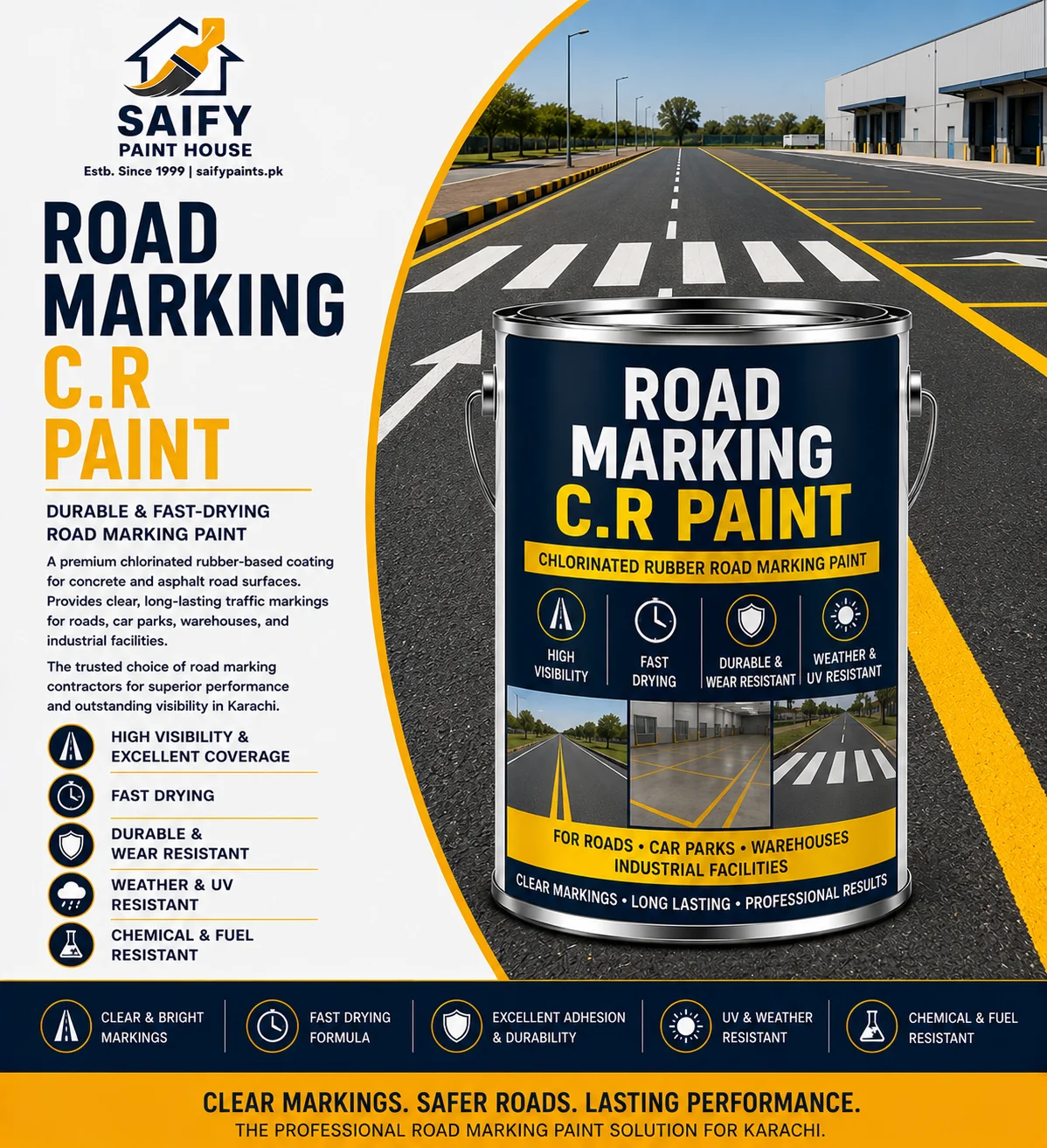 Road Marking CR Paint chlorinated rubber for roads — Saify Paint House Karachi