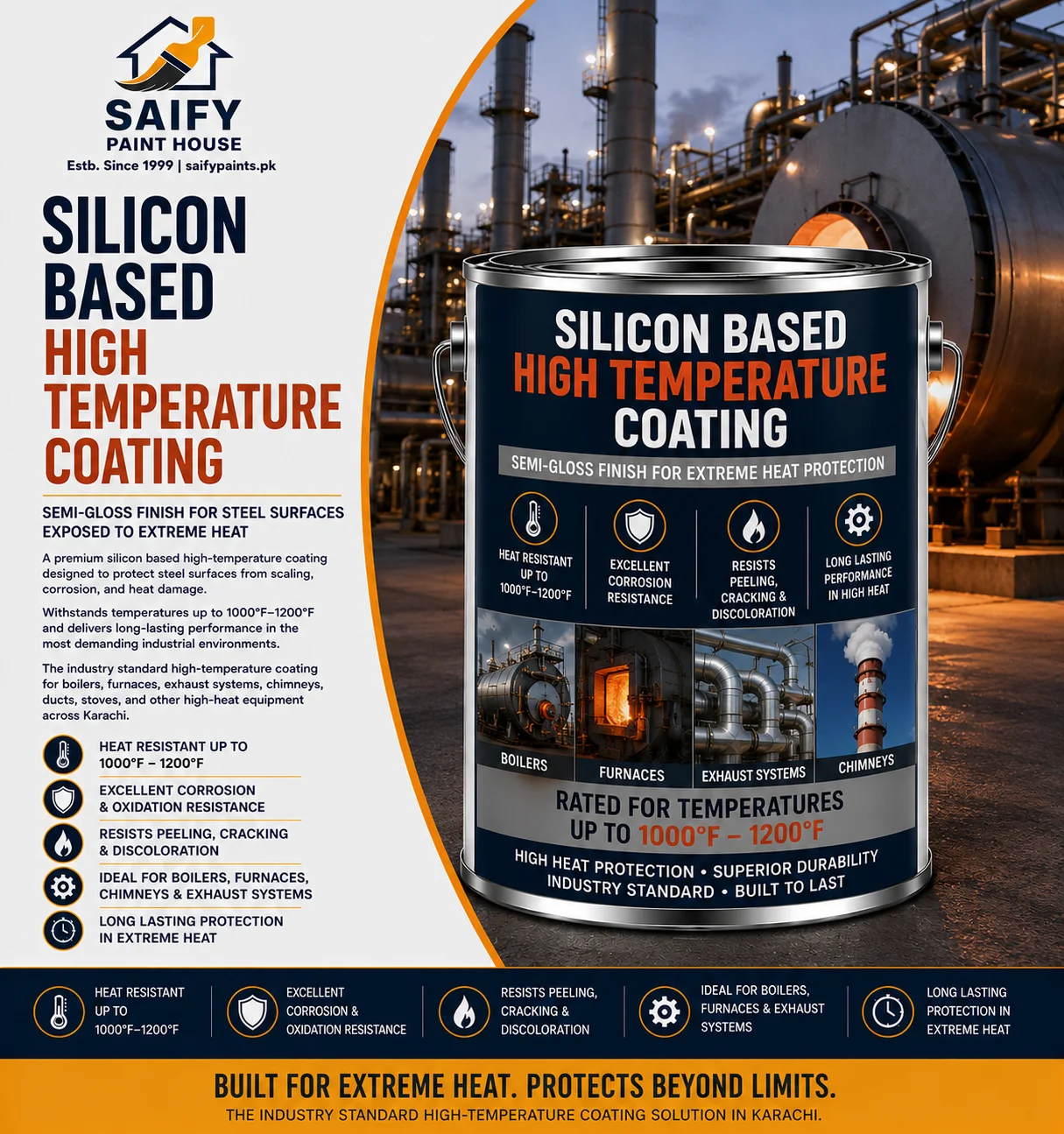 Silicon High Temperature Coating for boilers and furnaces — Saify Paint House Karachi