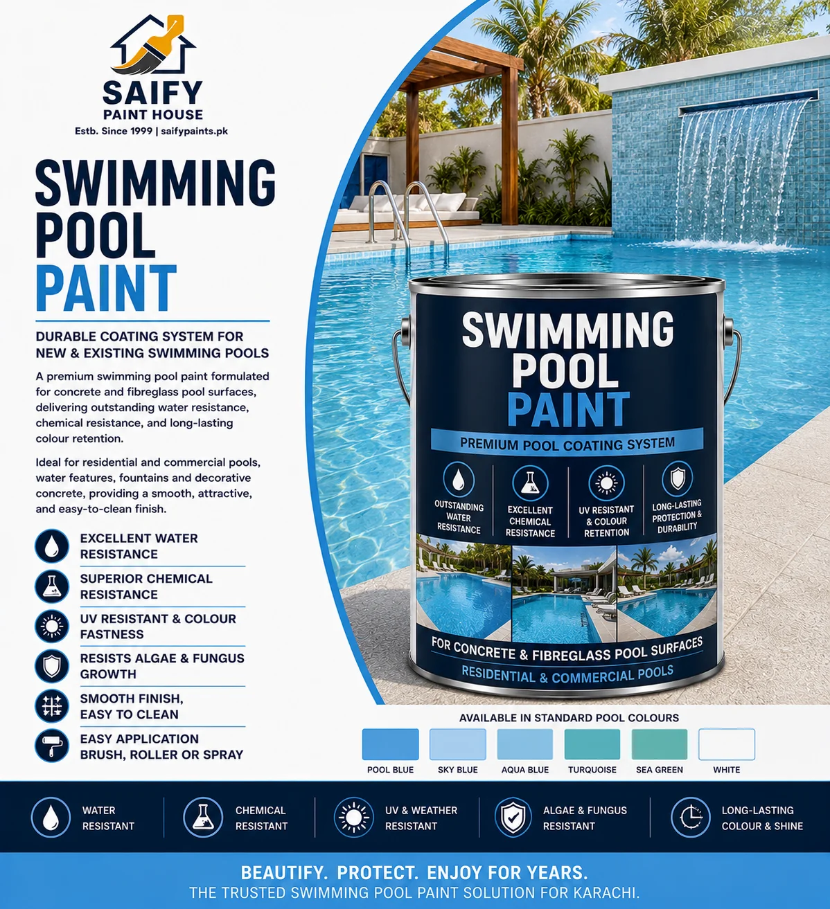 Swimming Pool Paint for concrete and fibreglass pools — Saify Paint House Karachi