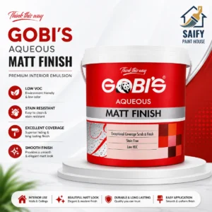 Gobi's Aqueous Matt Finish premium interior emulsion — available at Saify Paint House Karachi