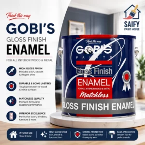 Gobi's Gloss Enamel high-gloss paint for wood and metal — available at Saify Paint House Karachi