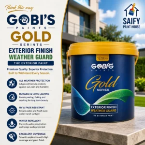 Gobi's Gold Weather Guard premium exterior coating — available at Saify Paint House Karachi