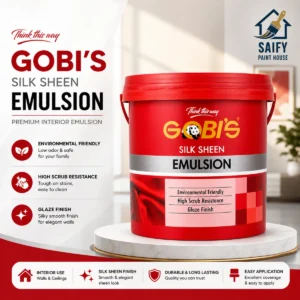 Gobi's Silk Sheen Vinyl Emulsion silk finish interior paint — available at Saify Paint House Karachi