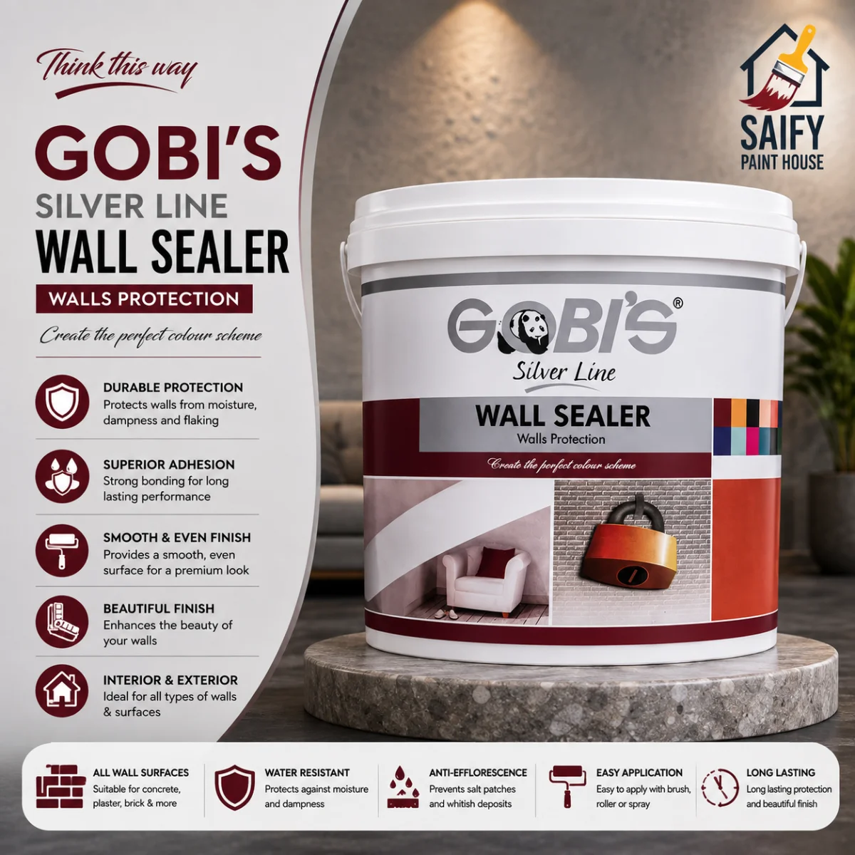 Gobi's Silverline Aqueous Wall Sealer water-based primer — available at Saify Paint House Karachi