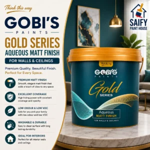Gobi's Gold Aqueous Matt Finish premium matt emulsion — available at Saify Paint House Karachi.