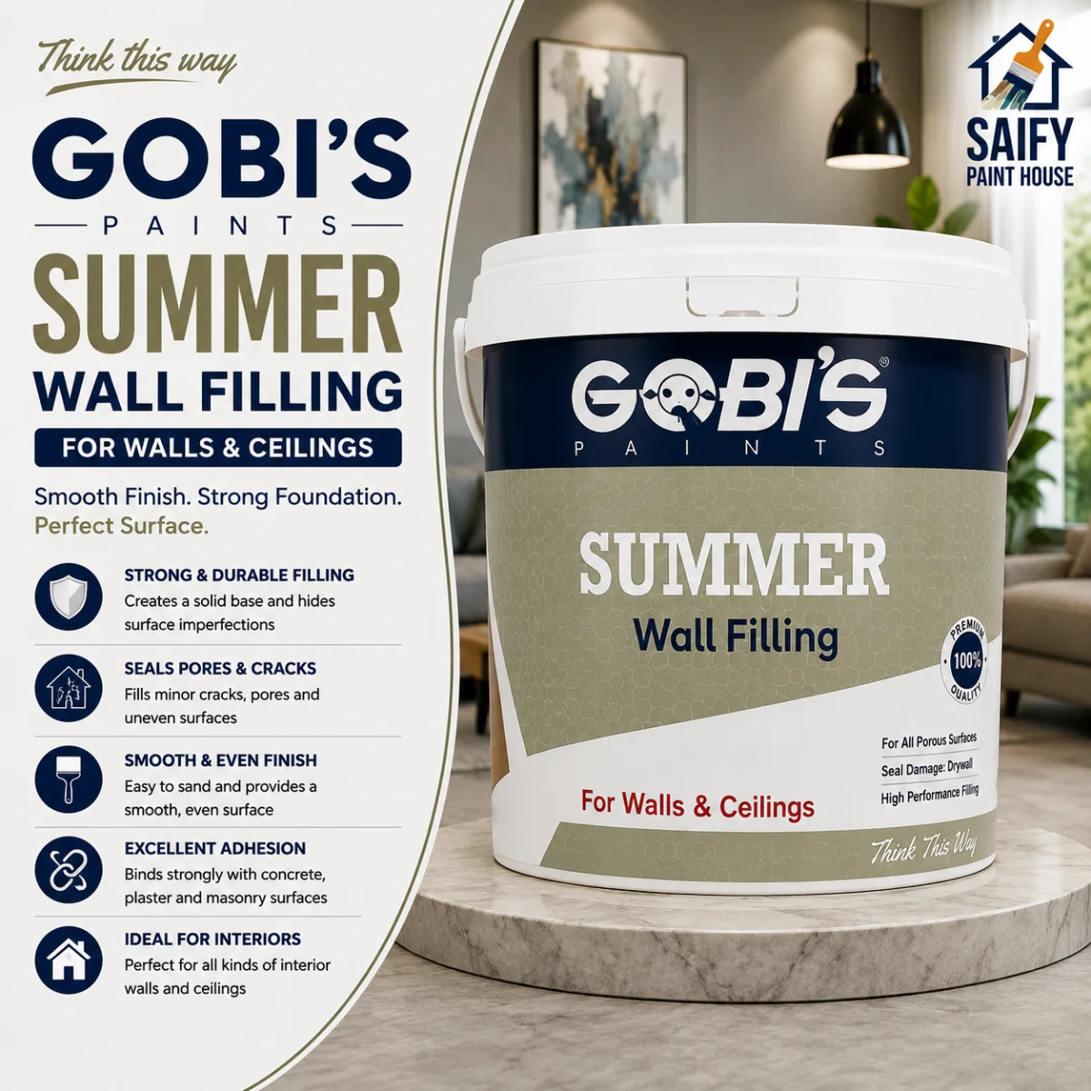 Gobi's Summer Wall Filling economical wall filler — available at Saify Paint House Karachi