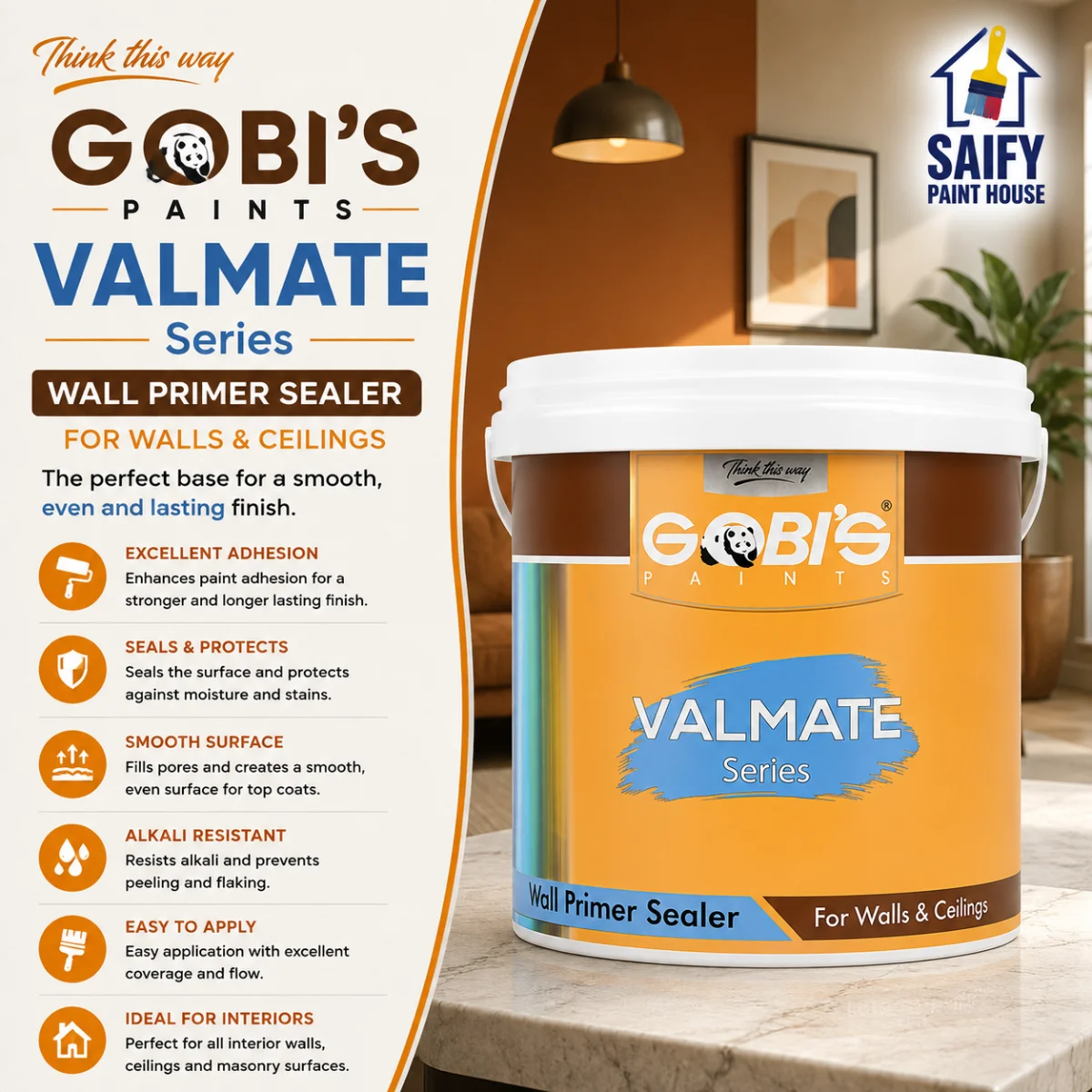Gobi's Valmate Wall Primer Sealer water-based primer — available at Saify Paint House Karachi