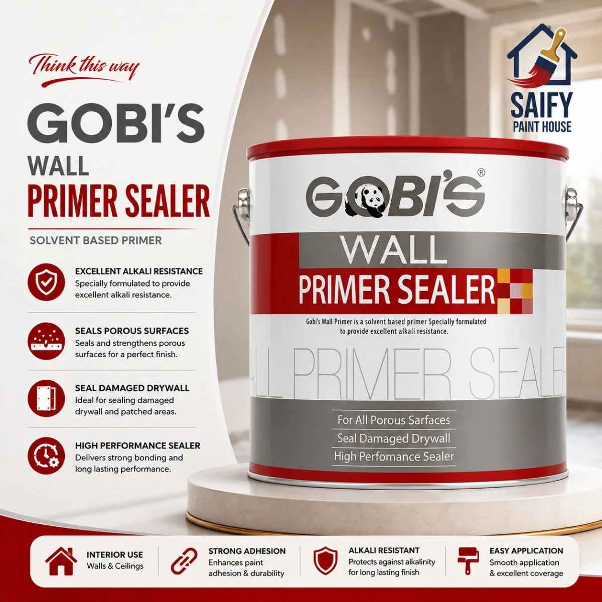 Gobi's Wall Sealer Primer for porous walls — available at Saify Paint House Karachi