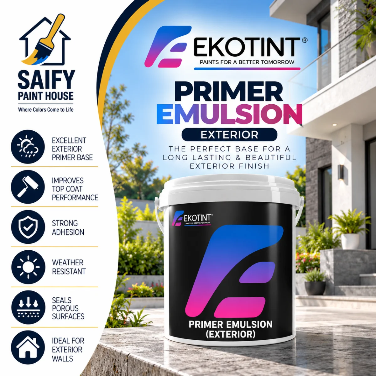 Ekotint Primer Emulsion Exterior wall primer — available at Saify Paint House Karachi