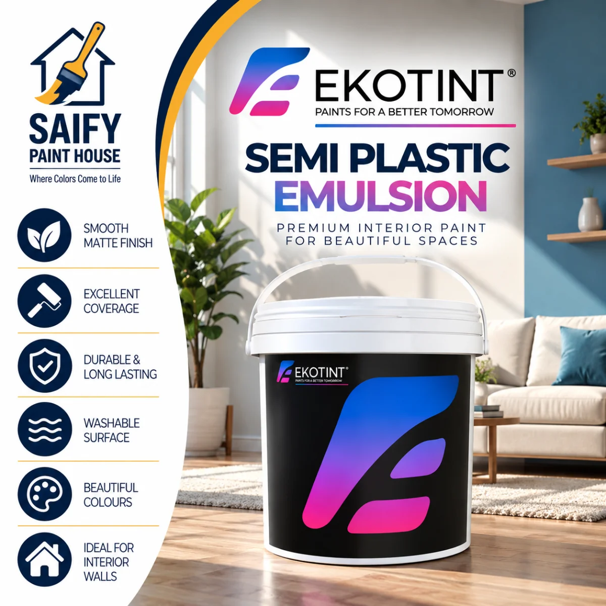 Ekotint Semi Plastic Emulsion soft-sheen interior paint — available at Saify Paint House Karachi
