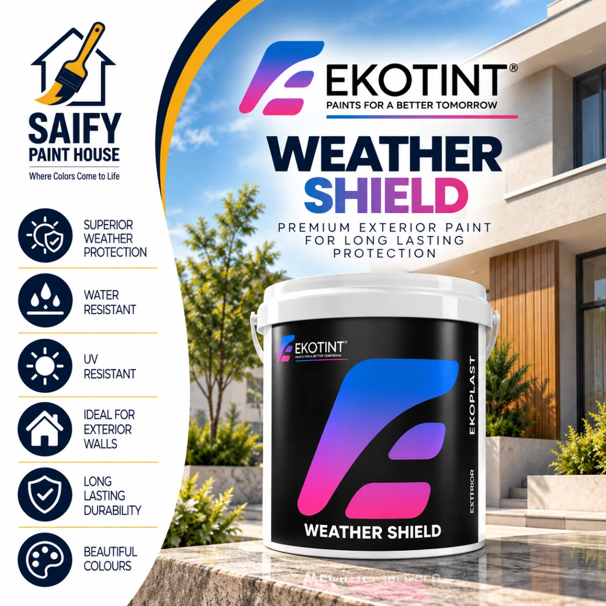 Ekotint Weather Shield exterior weather protection paint — available at Saify Paint House Karachi