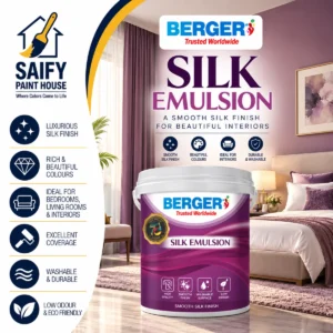 Berger Silk Emulsion acrylic silk interior paint — available at Saify Paint House Karachi