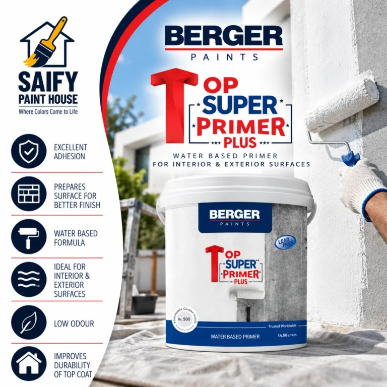 Berger Top Super Primer Plus interior primer for porous walls — available at Saify Paint House Karachi