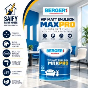 Berger VIP Matt Emulsion MaxPro interior paint — available at Saify Paint House Karachi