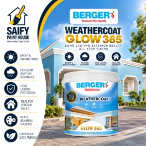Berger Weathercoat Glow 365 exterior emulsion paint — available at Saify Paint House Karachi