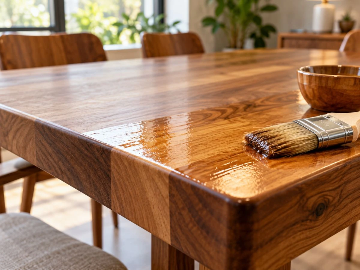 Wood coating finish on dining table, Saify Paint House Karachi